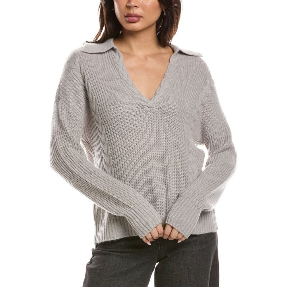 The Cashmere Project Womens  Shaker Cable Johnny Collar 100% Cashmere Sweater,